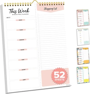 52 Sheets Minimal Pink Undated Weekly Meal Planner with Grocery List, 7X10In Spr - Picture 1 of 12