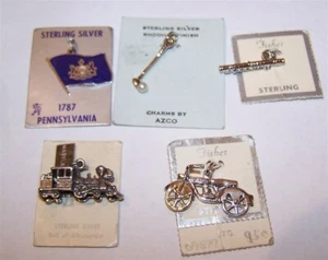 5 Vintage Sterling Silver Charms on Cards Motorcycle Train Flute - Picture 1 of 1