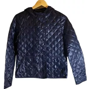 J. Crew Women's Down Filled Puffer Jacket Size S Blue Quilted Lined Hooded Nylon - Picture 1 of 5