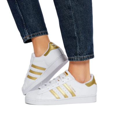 Adidas Superstar Donna scarpe Bianco Oro 36 37 38 39 40 41 ginnastica Originali - Immagine 1 di 4