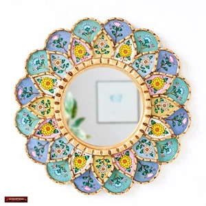 Handmade Round Wall Mirror 17.7" from Peru | Rainbow Mandala Wall Hanging Mirror - Picture 1 of 10