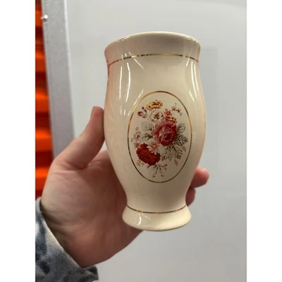 Винтажный керамический держатель для зубной щетки с цветочной золотой отделкой органайзер для туалетного столика бежевый - Изображение 1 из 4