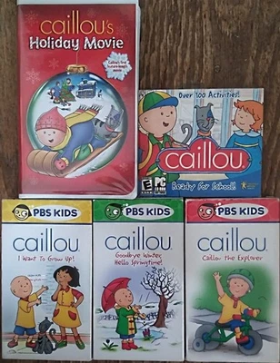 5 Caillou VHS CD Rom Lot PBS Kids Holiday Movie Goodbye Winter Hello Springtime - Image 1 of 4
