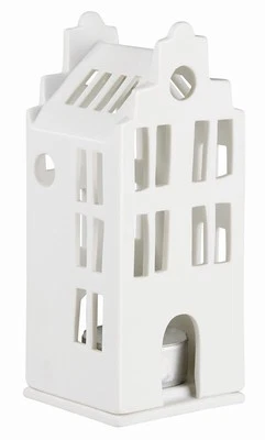 räder Zuhause Mini Lichthaus Grachtenhaus 6x6x13,5 cm Porzellan Haus weiß Deko - Bild 1 von 2