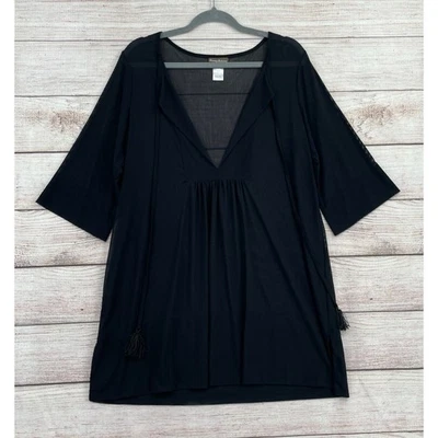 Tommy Bahama Corbata Frontal Semi Transparente Playa Cubierta Mujer Pequeña Negra Foto 1 de 4