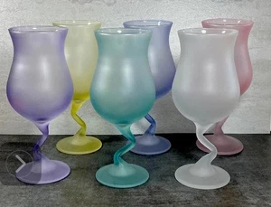 Libbey Watusi Poco Pastel Satin Frosted Zig Zag Stem Cocktail Glasses Set Of 6 - Picture 1 of 6