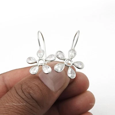 Pera Zircone Cubico Pietra Nuovo Orecchini a Goccia Gioielli Solido Argento - Immagine 1 di 4