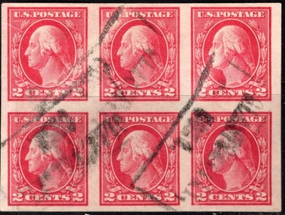 1916 US Scott #- 482 2 Cent George Washington Imperforate Block/6 - Image 1 of 4