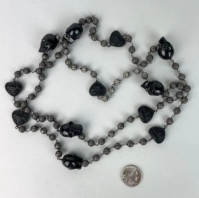 Collar Vintage Calaveras Corazones Filigrana Metal Boho Festival Rave Collar 53" Foto 1 de 4