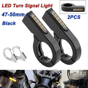 2X Front Motorcycle 47-50mm Fork LED Turn Signal Light Indicator Amber White  - Picture 1 of 12