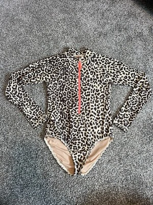 Traje de baño JCrew Crewcuts leopardo de una pieza con cremallera protector contra erupciones manga larga UPF50 talla 8 Foto 1 de 4