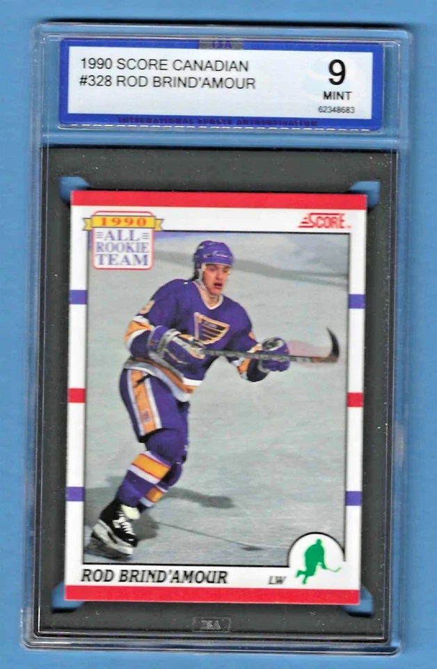 1990 Score Canadian Rod Brind'Amour Blues #328 Rookie ISA 9 #62348683 - Image 1 of 2