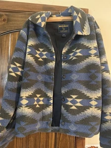 Chaqueta polar de colección Woolrich para mujer Sherpa Deep Pile abrigo navajo azteca azul. Grande - Imagen 1 de 7