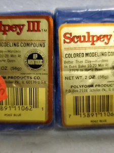Menge 2 Sculpey III Polymer Handwerk Kunst Ton 2oz #062 Blau, Neu Versiegelt - Bild 1 von 1