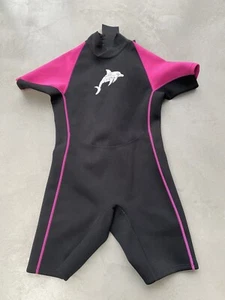 TWF Kids Wetsuit Shorties Black and Pink with Dolphin graphic new with label - Picture 1 of 8
