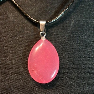 Pink Agate Natural Stone Jewelry Teardrop Gemstone Pendant Necklace - Picture 1 of 6