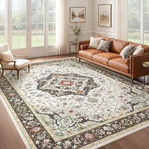 Vintage Washable Area Rug 9x12 Non Slip Soft Carpet for Living Room Bedroom Home - Picture 1 of 11