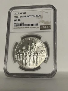 2002 W West Point Bicentennial Commemorative Silver Dollar - NGC MS 70 - Picture 1 of 2