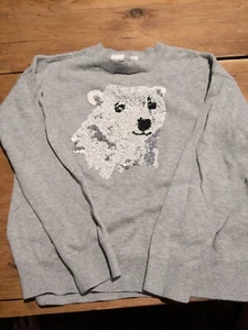 GAP KIDS size XS (5) Girls Gray Knit Sequin Polar Bear Pullover Sweater EUC - Picture 1 of 3