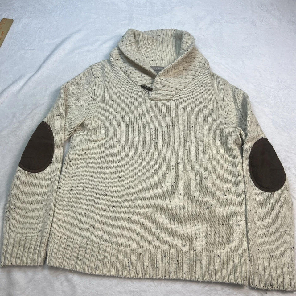 Suéter para hombre Grayson & Dunn talla S mezcla de lana pulóver crema parche en el codo tejido Foto 1 de 4