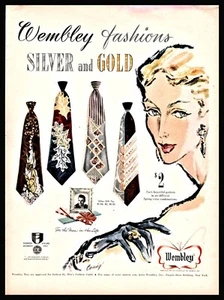 1951 WEMBLEY Silver & Gold Men's Vintage Fashion Tie PRINT AD Craig Art - Picture 1 of 3