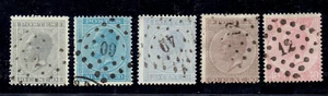 BELGIUM - 1865-1867 - KING LEOPOLD I 5 Assorted stamps - Sc#18, 19, 19a, 20 & 21 - Picture 1 of 7