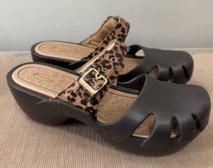NUEVO Dr. Scholls Zuecos Baile Zapatos Mules AGOTADOS Estampado Animal Marrón Talla 11 - Imagen 1 de 7