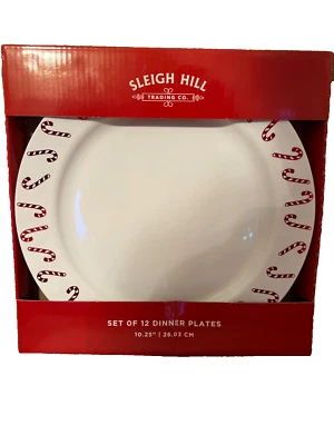 Sleigh Hill Red Candy Cane Border Disposable 10.25” Dinner Plates Set of 12 NIB - Image 1 of 2
