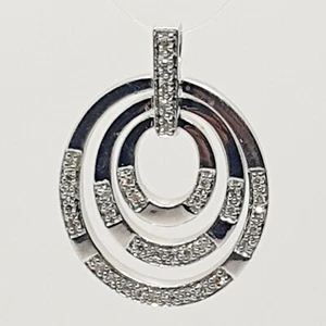 Fancy 9ct Triple Multi Stack Moving Oval Diamond White Gold Pendant Hallmarked  - Picture 1 of 22