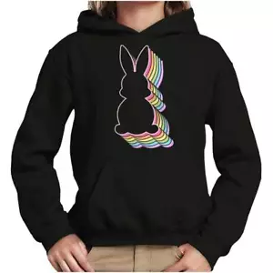 Cute Colorful Easter Bunny Spring Rainbow Youth Hooded Sweatshirt Boy or Girl - Picture 1 of 7