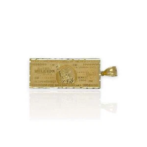 One Million Dollars Bill Pendant CZ - 10k Yellow Gold - Picture 1 of 6