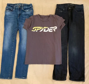 Gap Jeans Spyder Tshirt Lot Boys 12 Relaxed Skinny Straight Large Grey - Picture 1 of 10