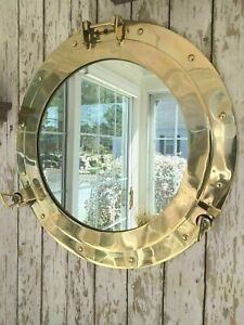24" Porthole Mirror ~ Shiny Brass Finish ~Large Nautical Cabin Wall Mirror Decor