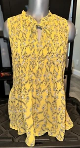 Rose & Olive Yellow Floral Print Gathered V-Neck Sleeveless Blouse XL - Picture 1 of 4