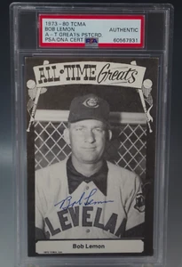BOB LEMON PSA 1973 80 TCMA POSTKARTE HOF KARTE AUTOGRAMM SIGNED GRADED - Bild 1 von 3