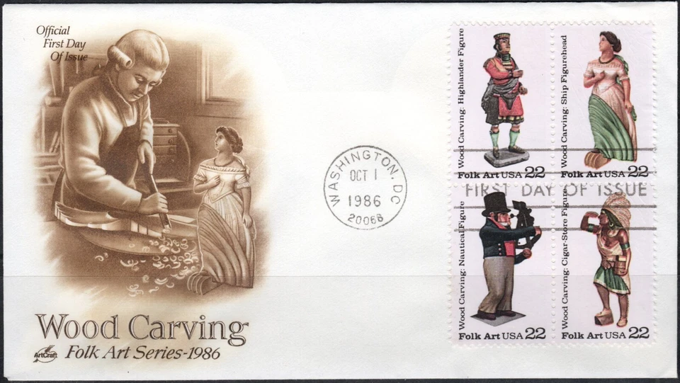 US Scott #2243a "Wood Carving", 22 cents, ArtCraft FDC - Image 1 of 1