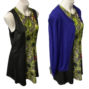 Vestido Cárdigan Nicole Miller Mujer 2XL Floral Metálico Trabajo Carrera Oficina - Imagen 1 de 12