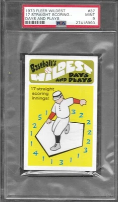 1973 FLEER WILDEST DAYS AND PLAYS #37  17 STRAIGHT SCORING INNINGS PSA 9 - Image 1 of 2