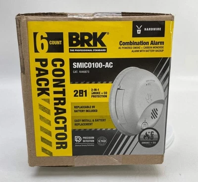 BRK - 6pk Contratista - Detector de humo y monóxido de carbono cableado SMICO100-AC🔥 Foto 1 de 2