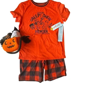 Cat & Jack Kids Halloween Pajama Set Creepy Crew Orange/Black M(8) Sleepwear - Picture 1 of 8