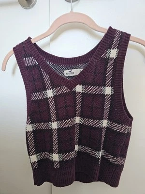 Colete Hollister cropped gingham xadrez borgonha pequeno - Imagem 1 de 4