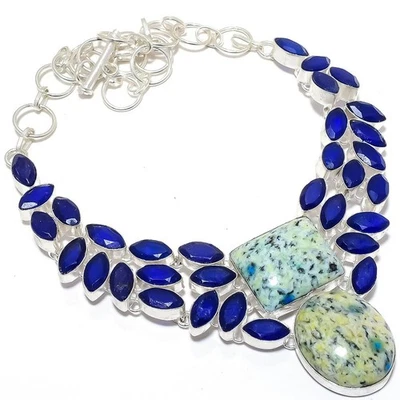 K2 Azzurrite, Blu Giada Gemma Artigianale 925 Sterling Argento Gioielli Collana - Immagine 1 di 4