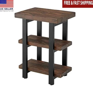 Rustic Industrial 2-Shelf End Table Solid Wood Metal Legs Reclaimed Design New - Picture 1 of 4
