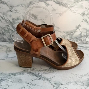 Dansko Women 39 US 8 Debby Sandal Brown Leather Heeled Raffia Ankle Strap Shoe - Picture 1 of 8