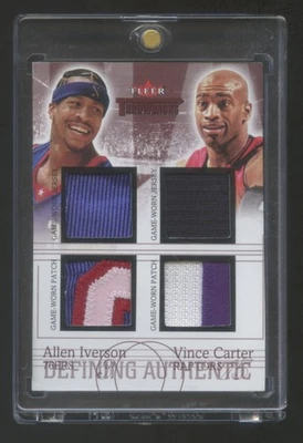 2004 FLEER Allen Iverson-VINCE CARTER QUAD GAME WORN PATCH JERSEY SP /25   HOF - Image 1 of 2
