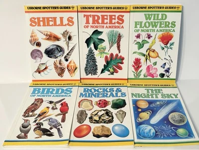 Lot 6 Usborne SPOTTER'S GUIDES PB Books Flowers, Trees, Shells, Rocks, Birds + - Image 1 of 4