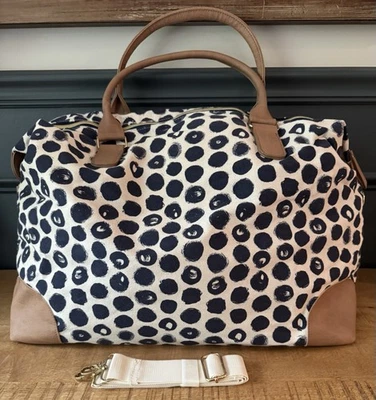 Bolso de Lona de Fin de Semana a Lunares Azul y Blanco Marrón Imitación Cuero/Correa Ajustable Foto 1 de 4