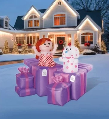 4 FT ANIMATED DOLLY AND SPOTTED ELEPHANT FROM RUDOLPH AIRBLOWN INFLATABLE - Image 1 of 2