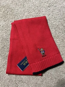 Polo Ralph Lauren Kids 4-7 polo ski Bear Red knit Cotton scarf NWT - Picture 1 of 4