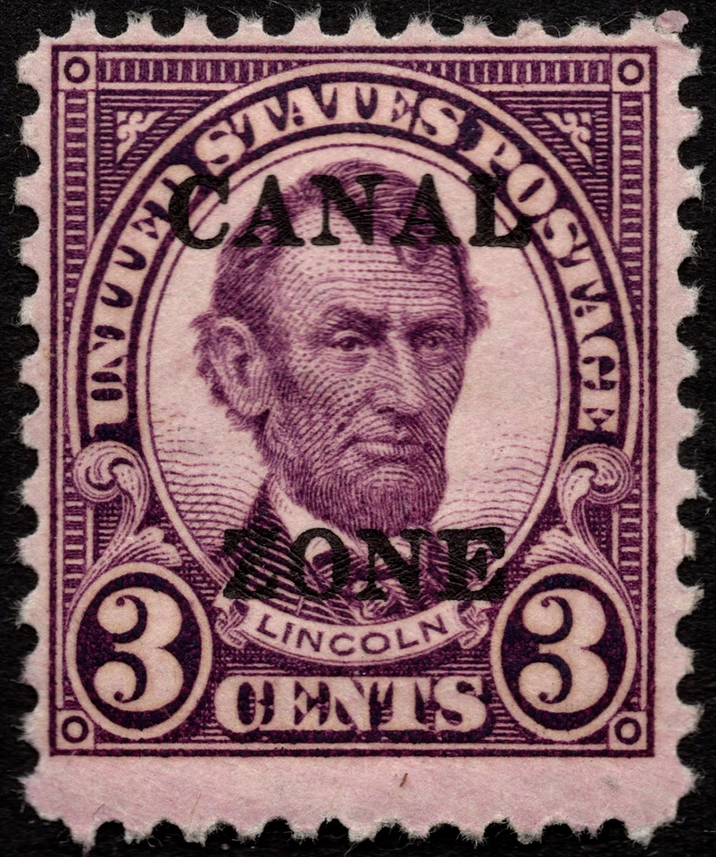 Canal Zone Stamp Scott # 102 Mint - 3 Cents Violet Lincoln w Type B Overprint - Image 1 of 1